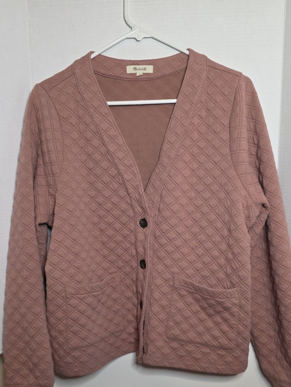 Madewell Quilted V-Neck Button Cardigan - Dusty Rose